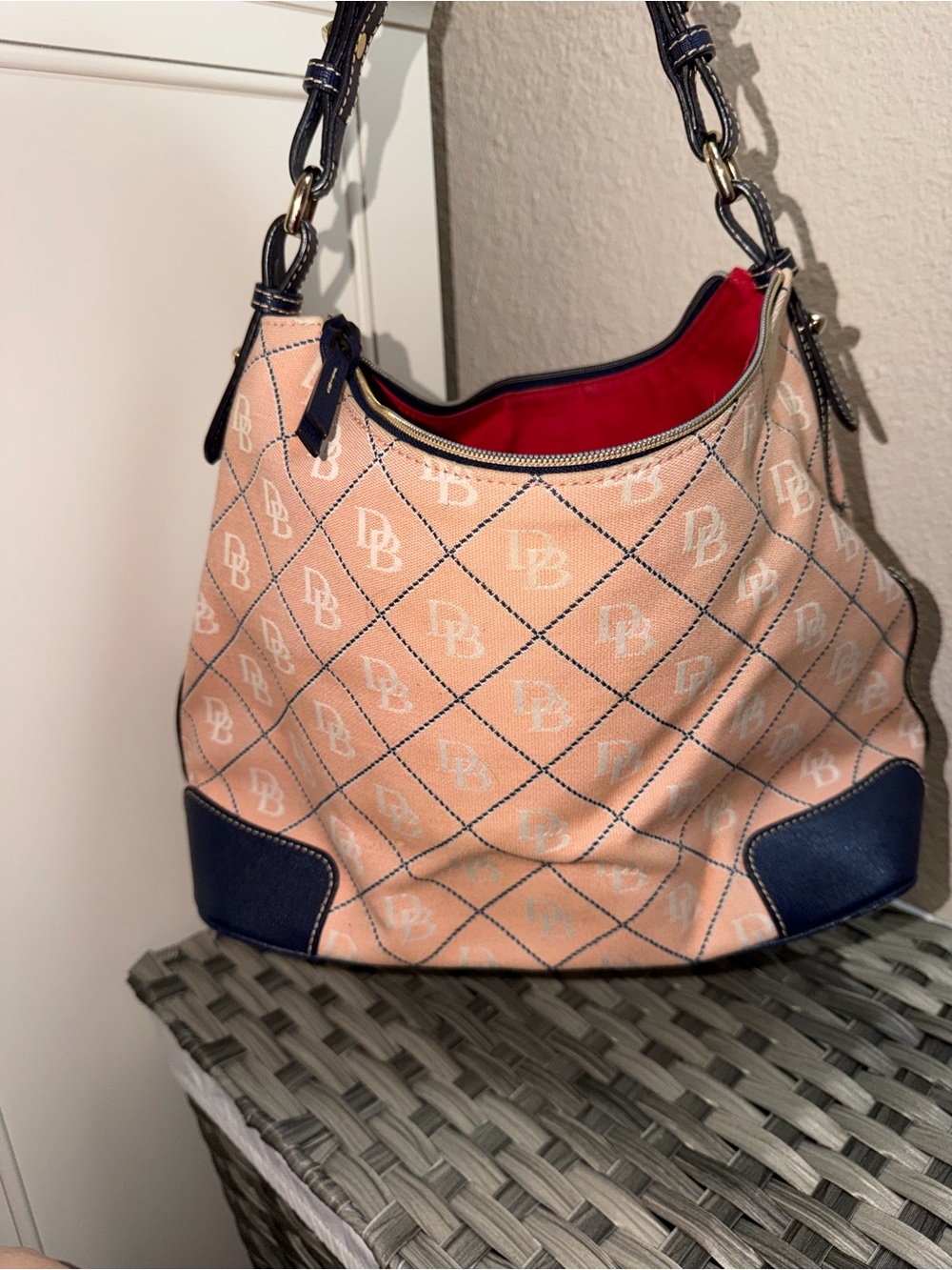 Dooney & Bourke Peach and Navy Monogram Shoulder Bag - Picture 9 of 16